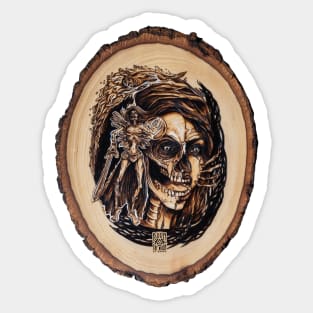 Draugr - nordic ghost pyrography print, wood texture Sticker